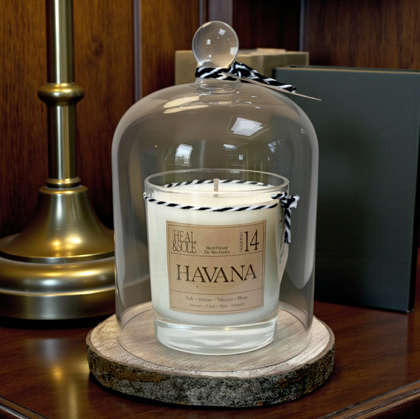 Glass Candle Dome with Wooden Base